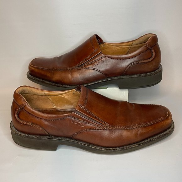 Ecco Mens Leather Loafer Slip On Shoes Brown Sz 45